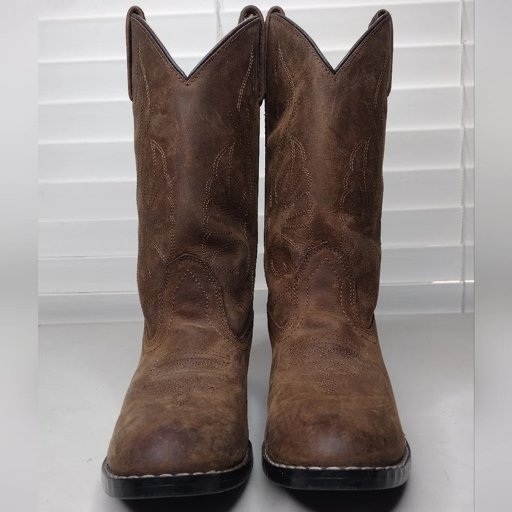 Masterson Kids Brown Leather Rodeo Cowboy Western Boots Sz 4.5